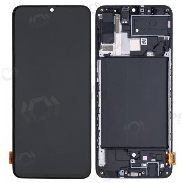 Ekranas Samsung A705 A70 2019 su lietimui jautriu stikliuku και rėmeliu Black OLED (real size)