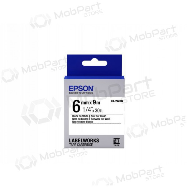 Epson κασέτα ετικετών LK-2WBN τυπική κόλλα μαύρο σε λευκό 6 χιλ. (9 μ.)