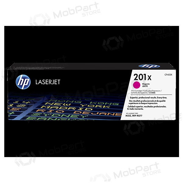 - HP No.201X HC (CF403X), μοβ κασέτα τόνερ για εκτυπωτές λέιζερ, 2300 σελίδες.